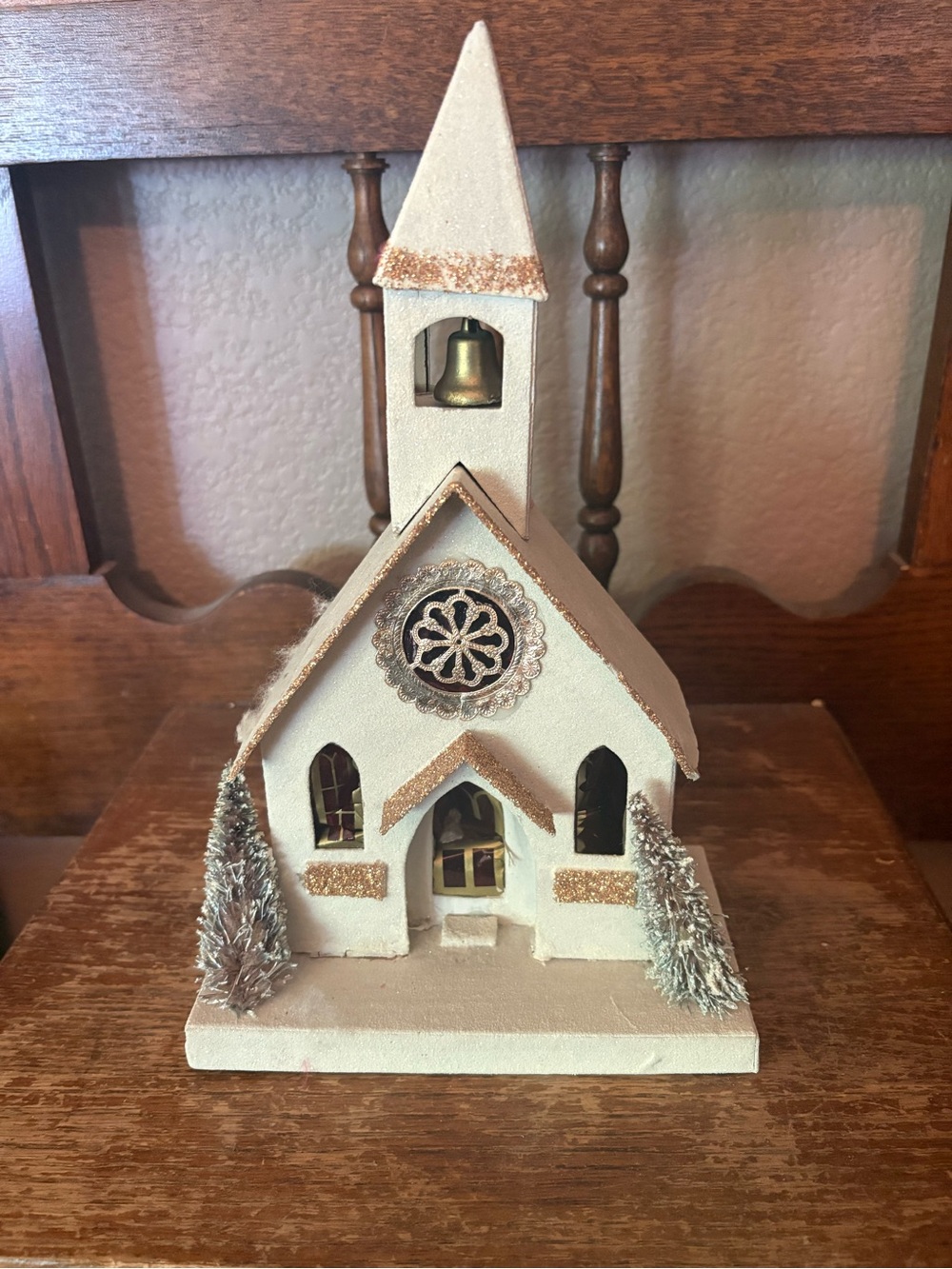 Vintage Putz Japan Christmas Cardboard light up Church with Steeple